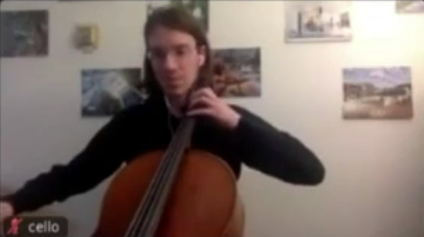 Photo of musician from a Zoom cast.