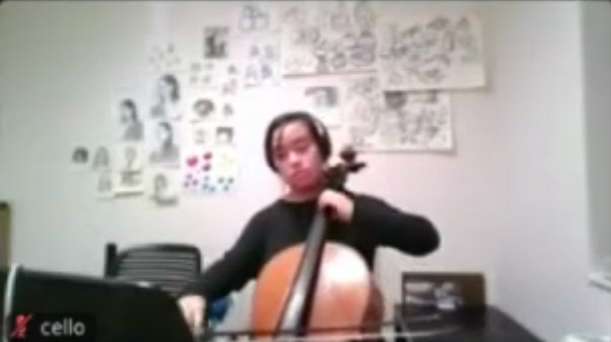 Photo of musician from a Zoom cast.