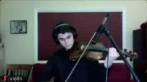 Photo of musician from a Zoom cast.