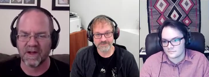Photo of Russ Gavin, Mike Dickey, and Andrew Forsyth in a YouTube panel discussion around JackTrip.